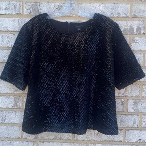 Ann Taylor Short Sleeve Velvet/Sequin Boatneck Blouse Women's Size XL